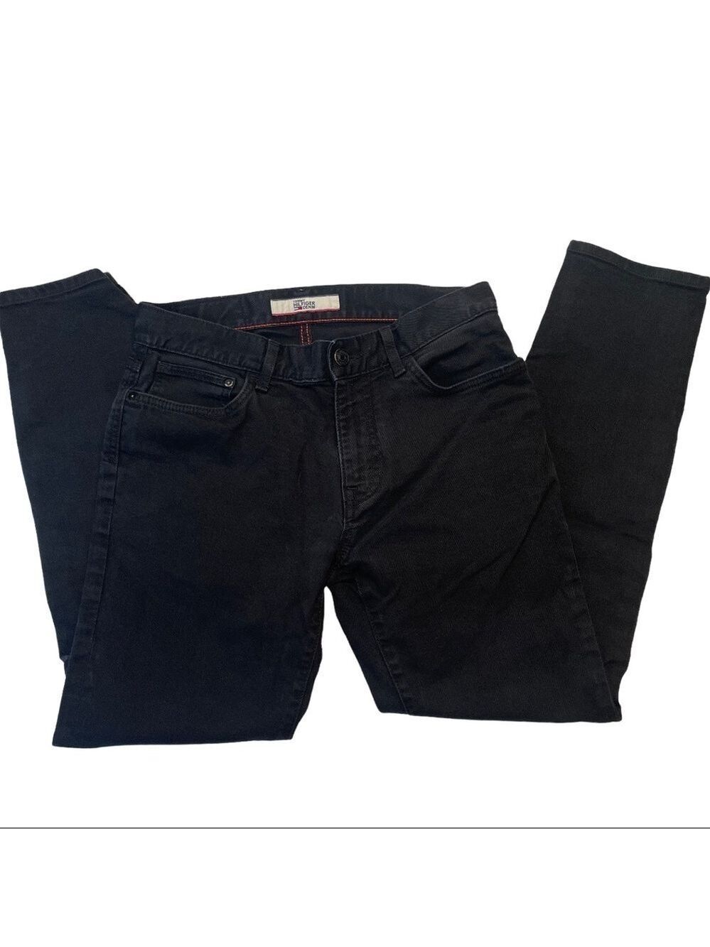 Tommy Hilfiger Denim Men's 31x30" Mid Rise Black Denim Slim Straight Leg…
